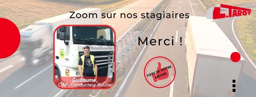 Remerciement à nos stagiaires pour leur implication dans notre métier du transport routier