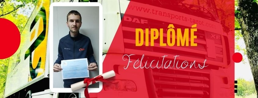 Félicitations à Axel pour son diplôme du Titre Professionnel de Transport de Marchandises en Porteur