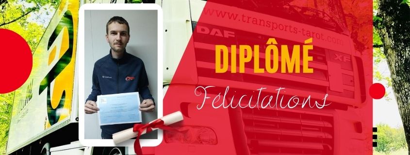 Félicitations à Axel pour son diplôme du Titre Professionnel de Transport de Marchandises en Porteur