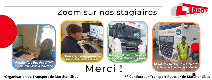 4 stagiaires, 4 formations chez les Transports Tarot avec la même passion, le Transport Routier