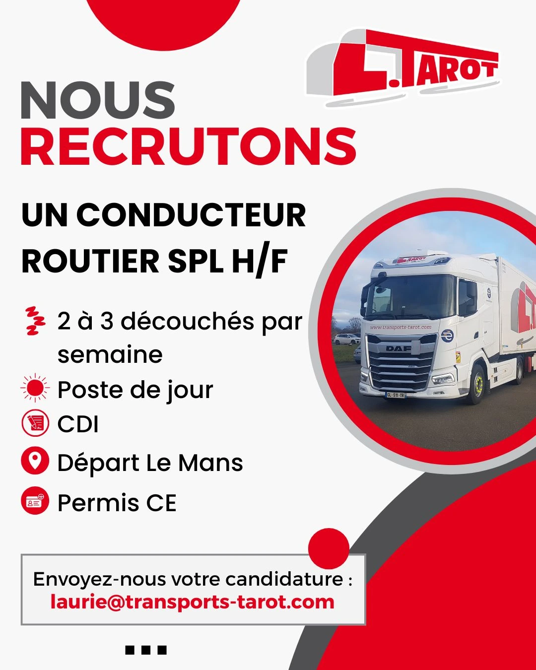 Annonce offre emploi conducteur spl Le Mans Transports Tarot